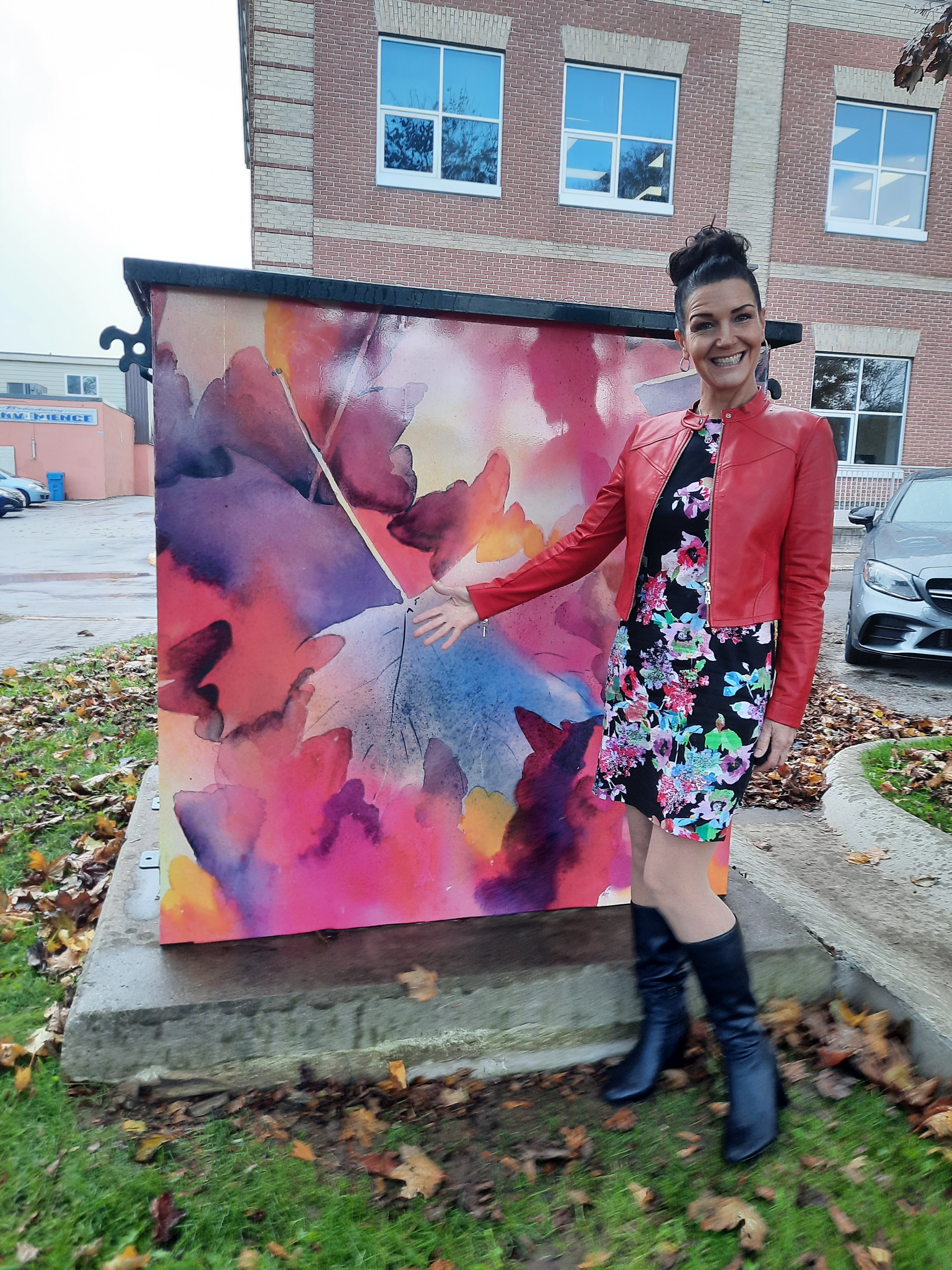 Artist Wendy Reid with art installation Legacy Leaves